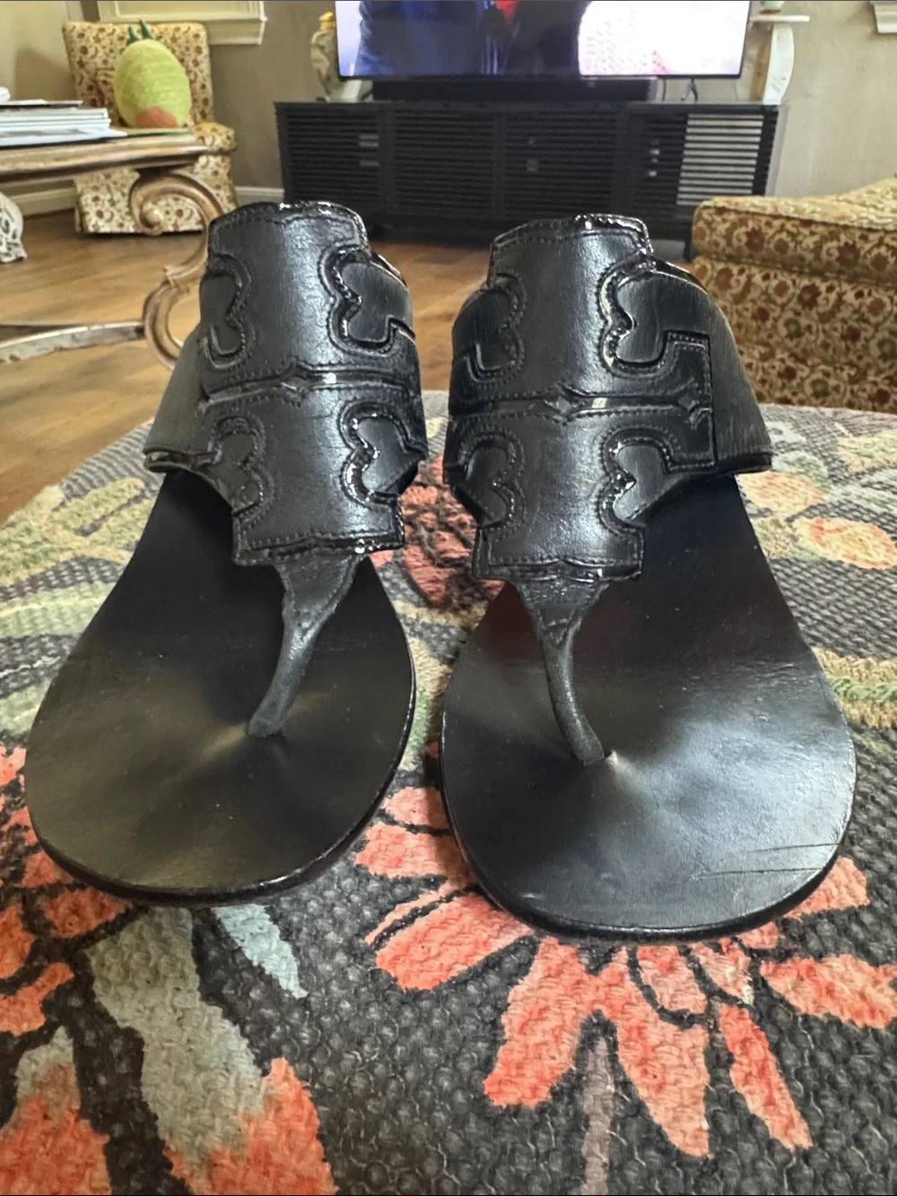 Tory Burch Miller Black Leather Thong Sandals